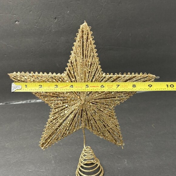Christmas Tree Star Toppers Set Of 2 Elegant Gold Glitter White Metal Swirl Base - Picture 8 of 13